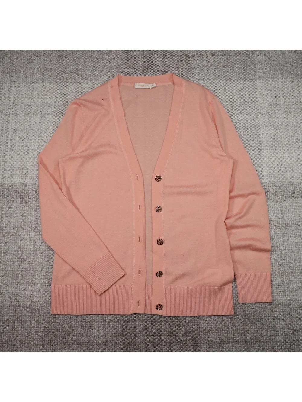 Tory Burch Merino Wool Button Cardigan Sweater Pink XL Women’s